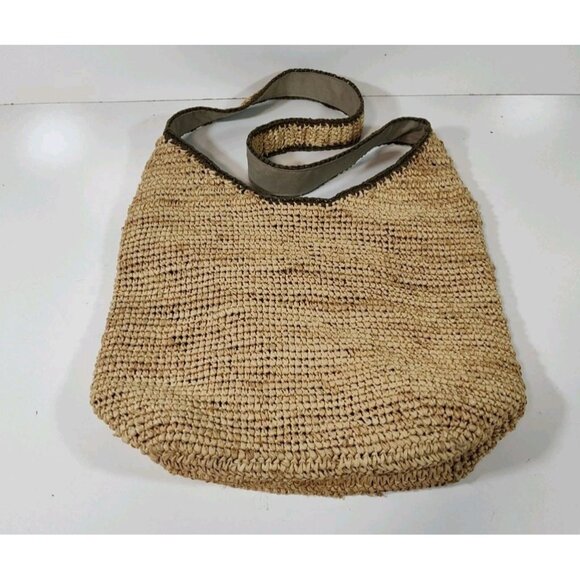 Eddie Bauer Woven Raffia Straw Shoulder Bag Beach Weekender Travel 14x14x6 Tan - Picture 1 of 9
